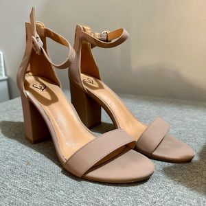 Nude heels with ankle strap
